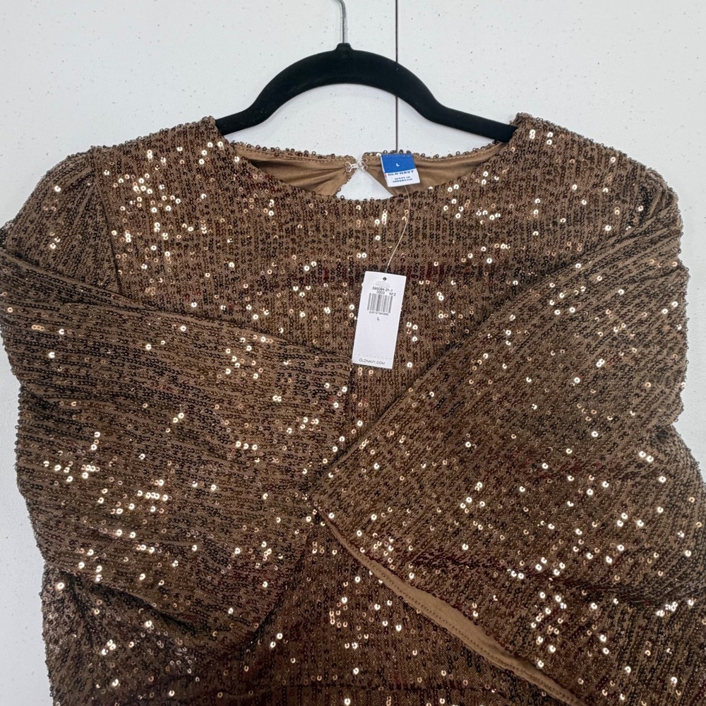 Old Navy Women's Sequin Flutter Sleeve Dress Sparkle Brown Party‎ Size L
